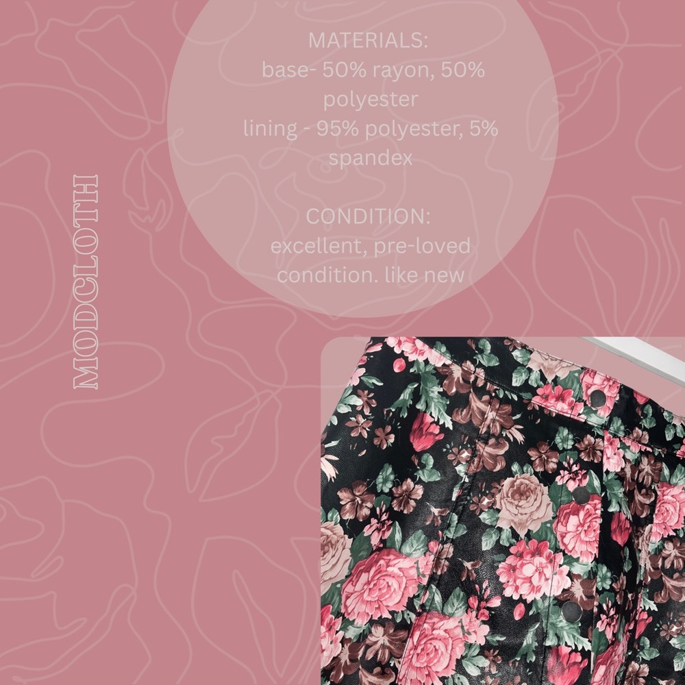 Modcloth Floral Black Mini A-Line Skirt w/ Pink Roses | Size 4 - Picture 5 of 6
